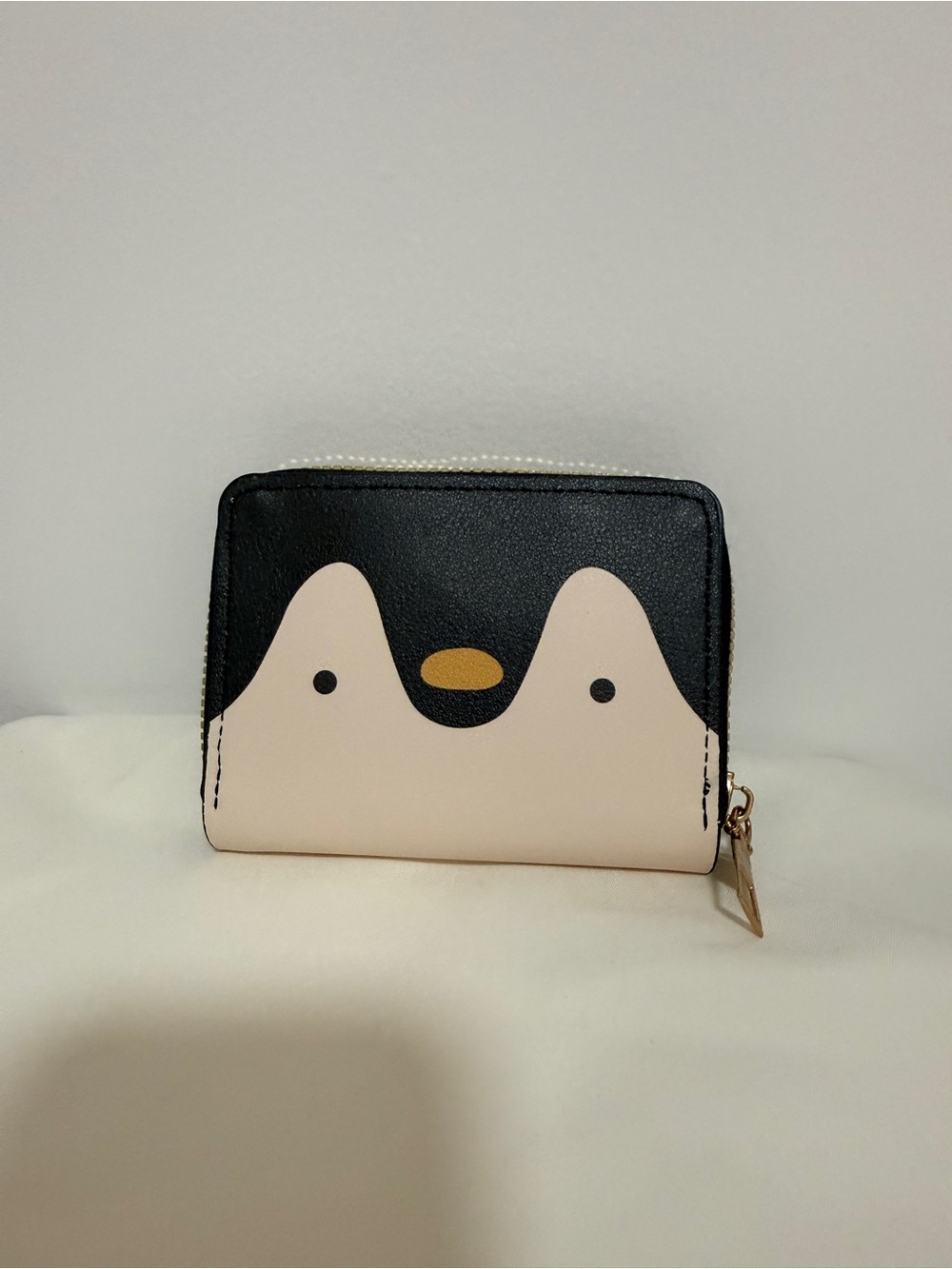 Penguin Zip Wallet - Black and Cream Cute Design